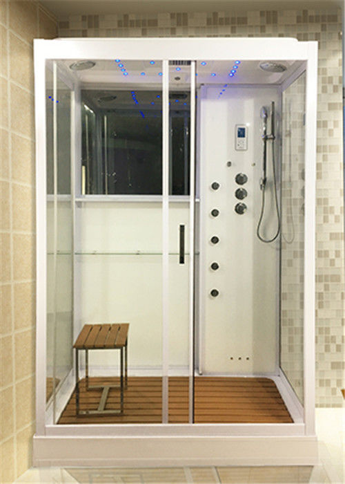 Les stalles de douche complètes de cabine en verre blanche de douche avec du laiton voyage en jet la gestion par ordinateur
